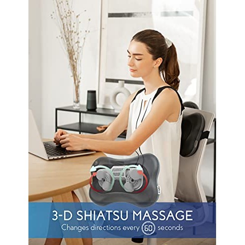 Zyllion Shiatsu Back and Neck Massager - Kneading Massage Pillow with Heat fo...