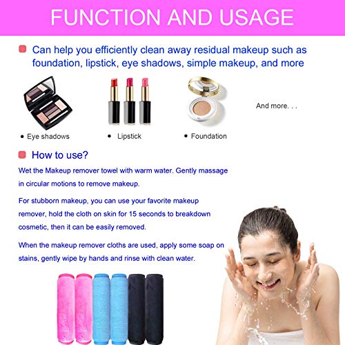 Makeup Remover Towel (6 Pack), Reusable Microfiber Makeup Remover Cloth Remov...