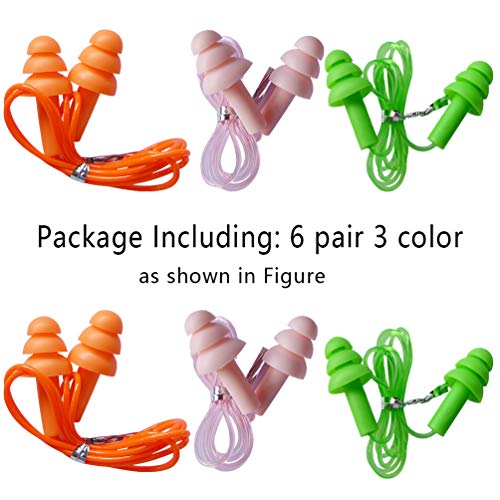6 Pair Reusable Silicone Ear Plugs, Waterproof, Ultra Comfortable Noise Reduc...