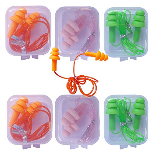 6 Pair Reusable Silicone Ear Plugs, Waterproof, Ultra Comfortable Noise Reduc...
