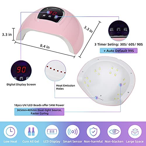 Nail Kit with Electric Nail Drill UV LED Nail Lamp, 54W UV Nail Dryer Light M...