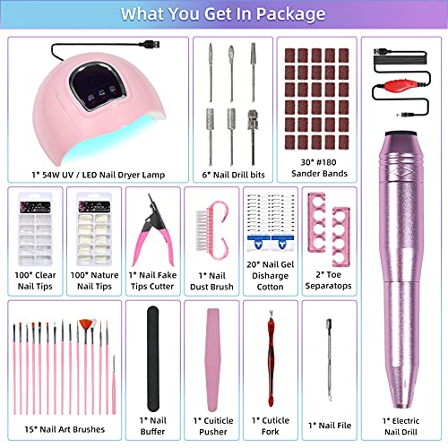 Nail Kit with Electric Nail Drill UV LED Nail Lamp, 54W UV Nail Dryer Light M...