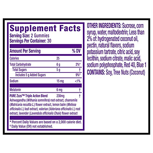 ZzzQuil PURE Zzzs, Triple Action Gummy, 3x Melatonin Sleep-Aid with Ashwagand...