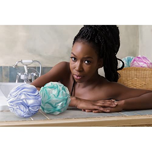 Loofah-Bath Sponge-White w/Color Set-XL-75g by À La Paix-Extra Large 4 Pack S...