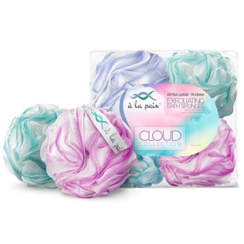 Loofah-Bath Sponge-White w/Color Set-XL-75g by À La Paix-Extra Large 4 Pack S...