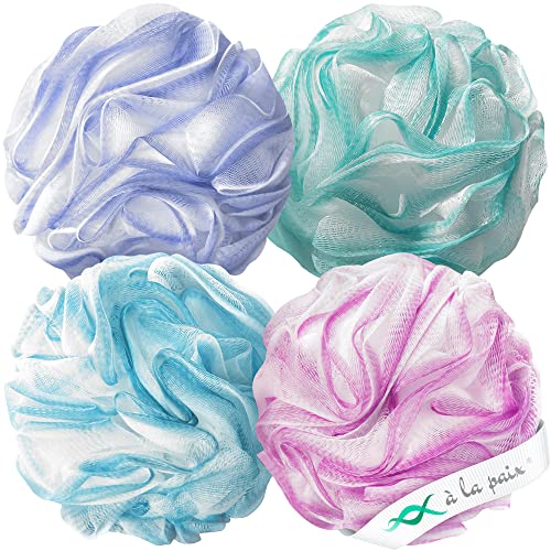 Loofah-Bath Sponge-White w/Color Set-XL-75g by À La Paix-Extra Large 4 Pack S...