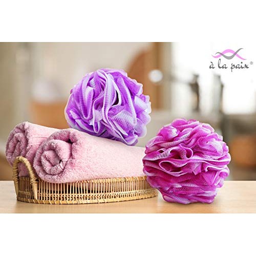 Loofah Bath Sponge XL 75g Set of 4 Bright Colors by À La Paix - Soft Exfoliat...