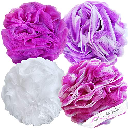 Loofah Bath Sponge XL 75g Set of 4 Bright Colors by À La Paix - Soft Exfoliat...