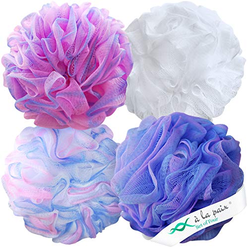 Loofah Bath Sponge XL 75g Set of 4 Pastel Colors by À La Paix - Soft Exfoliat...